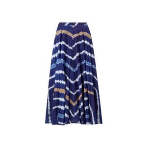 Cara Cara Blue Tie Dye Chevron Cotton Silk Maxi Skirt Size S Indigo White Ochre